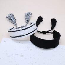 2 piezas de pulseras de amistad tejidas a mano, estilo bohemio minimalista francés vintage, ajustables, adecuadas para eventos, fiestas, viajes y uso diario