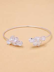 1pc Leaf Zirconia Openwork Cuff Bracelet, Fashionable Summer Accessory