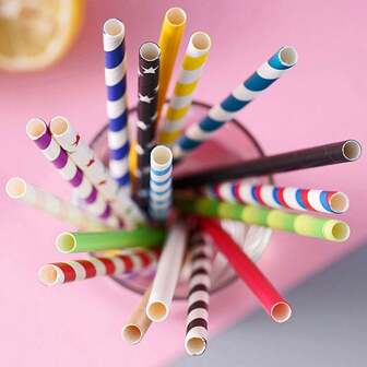 50pcs/100pcs/200pcs Assorted Color Paper Straws, Paper Straws For Desserts, Cocktails, Beverages, Creative Party Decoration For Juices, Milk Tea (Random Color Mix)