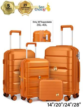 Trolley rigido Sea Choice, espandibile, bagaglio a mano, 100% PP, valigia da viaggio leggera con ruote doppie girevoli a 360° e lucchetto TSA
