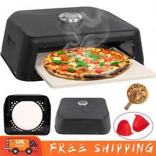 Grill Top BBQ Pizza Oven | Pizza Stone Included | Temperature Gauge,Carry Handle - Black - View 3