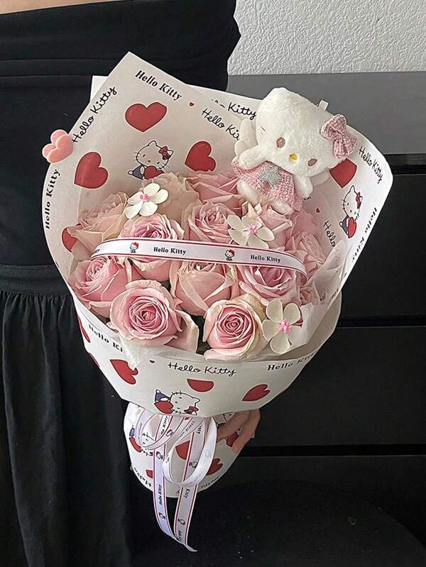 Sanrio 10pcs Sanrio Hello Kitty Bouquet Wrapping Paper DIY Material, Flower Shop Packaging Paper, Valentine's Day, Mother's Day, Party Supplies