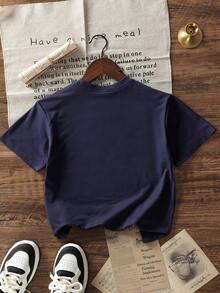 夏季男童休闲印花圆领短袖T恤 - 藏蓝色 - 查看 3