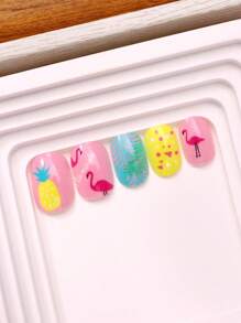 NAIO 24 Pieces Kids Of Children's Press On Nail Stickers Naio Children's Artificial Nail Stickers Pre-Glued Full Coverage Short Acrylic Nails Suitable For Girls' Children's Nail Decoration (Peacock Spreads Its Tail)