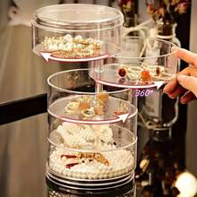 1pc 360° Rotatable 5-Tier Jewelry Box, Clear Rotating Earrings And Bracelet Organizer, Multi-Functional Tabletop Storage With Dustproof Lid, Plastic Accessory Holder Jewelry Boxes - Clear - View 3