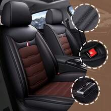 5-Piece Full Set Luxury Universal Faux Leather Seat Covers - Includes Easy Inside Zipper Installation, Guaranteed Airbag Deployment Access, Soft Feel & 4-Season Durability - 黑紅色 - 查看 3