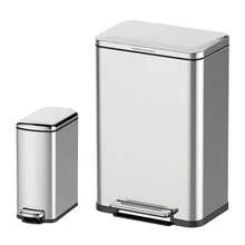 8L + 50L Kitchen Trash Can Combo Set, Set Of 2 Stainless Steel Step-On Trash Cans, Fingerprint-Proof Trash Cans With Lid For Office Bedroom Bathroom, 50 Liter And 8 Liter Capacity
