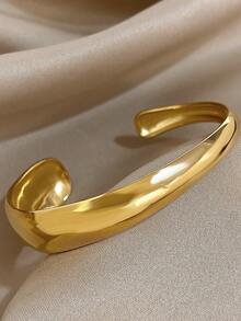 1pc Minimalist Geometric Cuff Bracelets For Women Open Bracelets Golden Stainless Steel Hollow Bracelets For Daily Party Jewelry Christmas Gifts - Multicolor - View 8