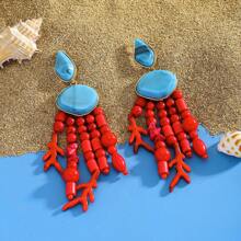 1 Pair Handmade Beaded Bohemian Style Pendant Earrings, Fashion Colorful Resin Coral Drop Earrings Jewelry, Suitable For Women Daily Casual, Party, Holiday, Beach