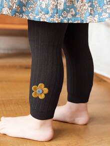 6pcs Pack Girls Floral Print Cropped Tights, Sweet & Cute Style Suitable For Daily Wear - Multicolor - View 4