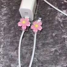 2pcs Cherry Blossom Design Charging Cable Protectors, Fit For Various Phone Chargers, Transparent Anti-Bending Design