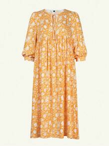 Eilly Bazar Vestido holgado con estampado floral bohemio y mangas de murciélago, para tallas grandes, para el verano