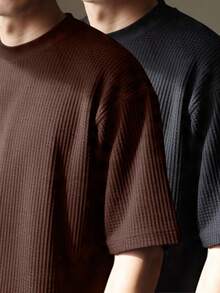 Kit 2 RelaxMax Men's Casual Oversized Textured Mesh Shirt - Black and Brown - View 1