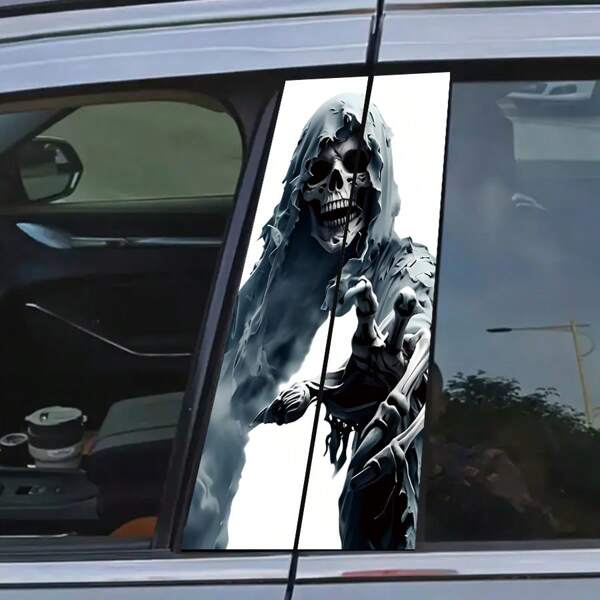 2pcs Elegant High Definition PVC Skeleton Car Pillar Stickers, Waterproof Scratch-Resistant Protective Film Suitable For B-Pillar, Self-Adhesive Decorative Stickers For Car And Home
