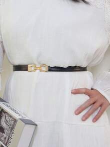 1 peça cinto elegante minimalista ajustável com fivela elástica na cintura, adequado para várias roupas e uso diário, verão, escola - Preto - Ver 3