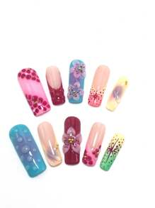 10件套，2025新款3D夏季花卉美甲套装，33毫米方形指甲，按压式指甲，美甲用品，海滩必备品，短指甲，夏季短指甲，可爱指甲，美甲，甜美Y2k风格，明星风格，畅销风格，轻奢高端触感，高端法式风格，梦幻森林，豹纹染色