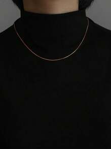 1pc Men's Stainless Steel Simple Basic Thin Silver Necklace Collor Bone Chain, Fitness Style