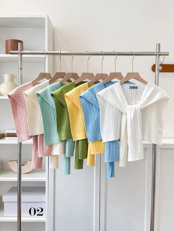 1 pièce Femme foulard châle unicolore en crochet, motif dopamine, couleur bonbon vive