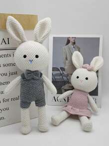 Poupée en peluche de couple de lapin et d'ours tricotés, matériau doux et confortable. Cadeau d'anniversaire créatif pour petite amie, petit ami, amis. Décoration de maison pour le lit, le canapé, le salon