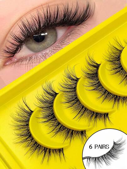  6 pares de pestañas postizas de ojo de gato Asiteo, con banda transparente, pestañas de ojo de zorro, pestañas de visón falso, aspecto natural, pestañas cortas y esponjosas, adecuadas para maquillaje diario y maquillaje de blogueras de belleza