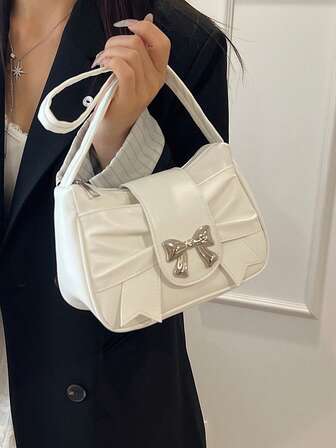 蝴蝶结褶皱单肩包，女士时尚腋下包，2025夏季新款百搭ins风