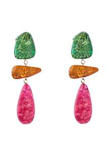 1 par de pendientes colgantes de resina vintage con diseño geométrico colorido, joyas de moda como regalo para mujer, accesorio