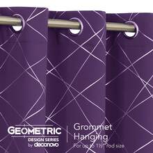 2 Pcs Blackout Curtains - 52 Inch Wide Panels, Silver Geometric Prints, Noise Reduction, Heat Insulation, Easy To Hang, Suitable For Living Rooms & Bedrooms - 紫色 - 查看 6