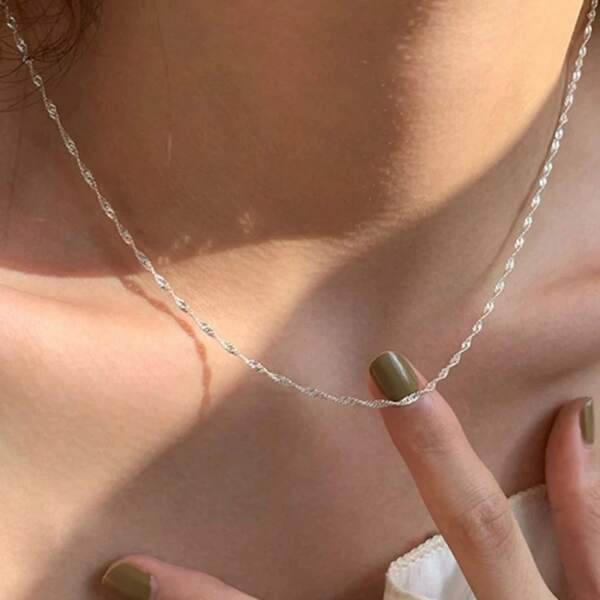 1pc Fashionable Minimalist Women Necklace, Stainless Steel Elegant Wavy Chain Necklace, Versatile Non-Fading, Adjustable Size