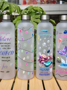 1pc 33OZ Plastic Water Bottle With Metal Cap, Fashion Design, Multiple Patterns Available Including 3D Patterns, Portable And Durable, Suitable For School, Camping, Sports, Fitness, Parties, Travel, Holiday Gifts And More