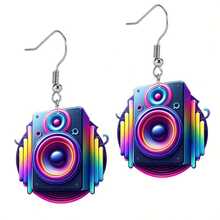 1 par de pendientes acrílicos con diseño 2D de guitarra y cinta de casete de colores - Estilo retro hip-hop, adecuados para festivales de música y fiestas, regalo perfecto para fans, pendientes novedosos - Multicolor - Ver 5
