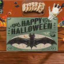 Set de 4/6/12 manteles individuales - Diseño de calabaza de horror, bruja y murciélago - Manteles individuales impresos creativos, resistentes al calor, decoración de mesa de cocina y comedor para Halloween, decoración de habitación, ajuste de mesa para fiestas festivas, aumenta el ambiente festivo