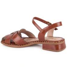 Vitrine shoes Flat Sandals Low Heel Closed Casual Showcase Shoes Baroque Vintage Elegant PU Leather Buckle - 駝色 - 查看 4