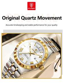 POEDAGAR 1pc Classic Business Men's Sunday Date Stainless Steel Quartz Watch, Casual Waterproof Luminous Men's Wristwatch, Fashionable Luxury Men's Wristwatch, Suitable For Office, Men's Holiday Gift - Multicolor - View 3