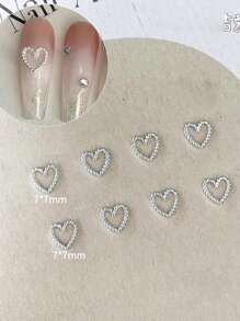 50Pcs Mini Bows Hearts For Nails, Small Tiny Bows Charms For Natural Short Nail Toe Nails Spring Summer Fairy Nails, Silvery Metal Alloy Heart Nail Charms For Makeup Eye Gems,Bows For Crafting