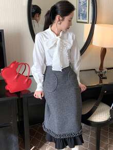 Women's Delicate Lace Bowknot Blouse, Versatile - White - View 4