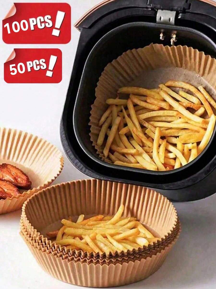 50/100 包空气炸锅烘焙纸，16 厘米烘焙纸衬垫，适用于 3-4.5 升无油炸锅的空气炸锅配件 | 不粘羊皮纸，用于烘焙、烤制和微波炉