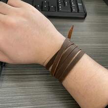 Rantanto Genuine Leather Wrap Bracelets Western Stackable Cuff Adjustable Boho Layered Bracelet Jewelry Men Women - màu nâu - Xem 5