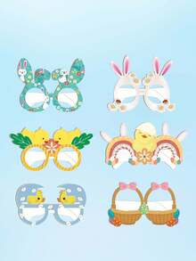 6pcs Theme Party Decorative Face Masks, 3D Cute Rabbit Paper Face Disguise Costume, Role Playing Props Photography Accessories Halloween