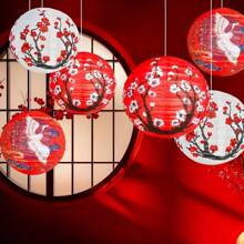 3pcs/5pcs Set Of Plum Blossom Lantern, Cherry Blossom Hanging Paper Lantern, Crane Lantern (Excluding Light), Decor For Oriental Chinese Restaurant, Japanese Home, Wedding Party, New Year, Birthday, Bathroom Hanging