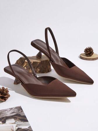 女士纯色小猫跟鞋，优雅尖头高跟鞋，时尚踝带高跟鞋