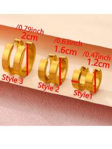 1 对/2 件 4 毫米宽不锈钢可爱耳环 女士环形耳环 珠宝 - 金色 - 查看 6