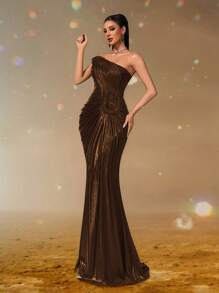 Smilprince Elegant Strapless Mermaid Gown With Draped Ruched Bodice And Floor-Length Train, Formal Evening Women Dress, Glamorous Prom Dress For Women, Wedding Guest Outfit,Long Formal Dress,Luxury Dress