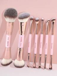 MAANGE Set de 2/5/7 piezas de brochas de maquillaje de doble cabezal con brocha para rubor, brocha para base, brocha para acabado, brocha para polvos sueltos, herramientas de maquillaje para viajar