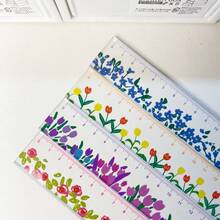 4 piezas Regla de vinilo con diseño floral - 15,01 cm Herramienta de medición transparente, patrón floral colorido, precisión en centímetros, para la escuela y la oficina, regla floral de vuelta al colegio, regla especial de primaria de 15 cm multifuncional de acrílico transparente, regla de dibujo transparente, suministros imprescindibles para la vuelta al colegio y la temporada de vuelta al colegio - Multicolor - Ver 5