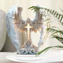 1pc Bohemian Style Acrylic Angel Wing Cross Decoration - 2D Desktop And Window Display Decor, No Electricity Needed, Suitable For Various Room Types, Gift And Sun Catcher, Random Style