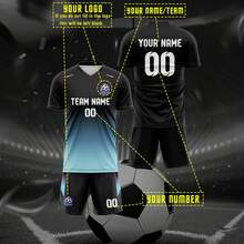 可定制渐变设计！个性化图案、标志、姓名和号码男女通用足球球衣，透气速干运动T恤，适合羽毛球、排球和足球训练