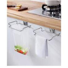 Kitchen Trash Can Rack Cabinet Door Trash Bag Rack Stainless Steel Closet Garbage Storage Rack, Practical Hook