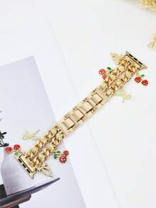 1 PIEZA Pulsera de metal compatible con correas de de 49/46/45/44/42/41/40/38mm para mujeres, con colgante de cereza, eslabones de estilo vaquero y charms decorativos, para un aspecto elegante para Series 10 Ultra 2 9 8 7 6 5 4 3 2 SE.