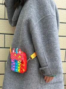 1 件儿童硅胶斜挎包，带可调节肩带 - 彩色卡通设计，拉链开合儿童包 | 独角兽形状钱包 | 硅胶结构 - 彩色 - 查看 4