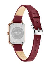 POMAR Fashionable Retro Rectangular Watch With Wine Red Dial And Diamond Markings - Leather Strap, Watch For Women